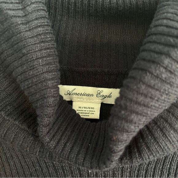 American Eagle Washed Black Turtleneck Long Sleeve Knit Ribbed Mini Dress sz XL - Picture 4 of 4